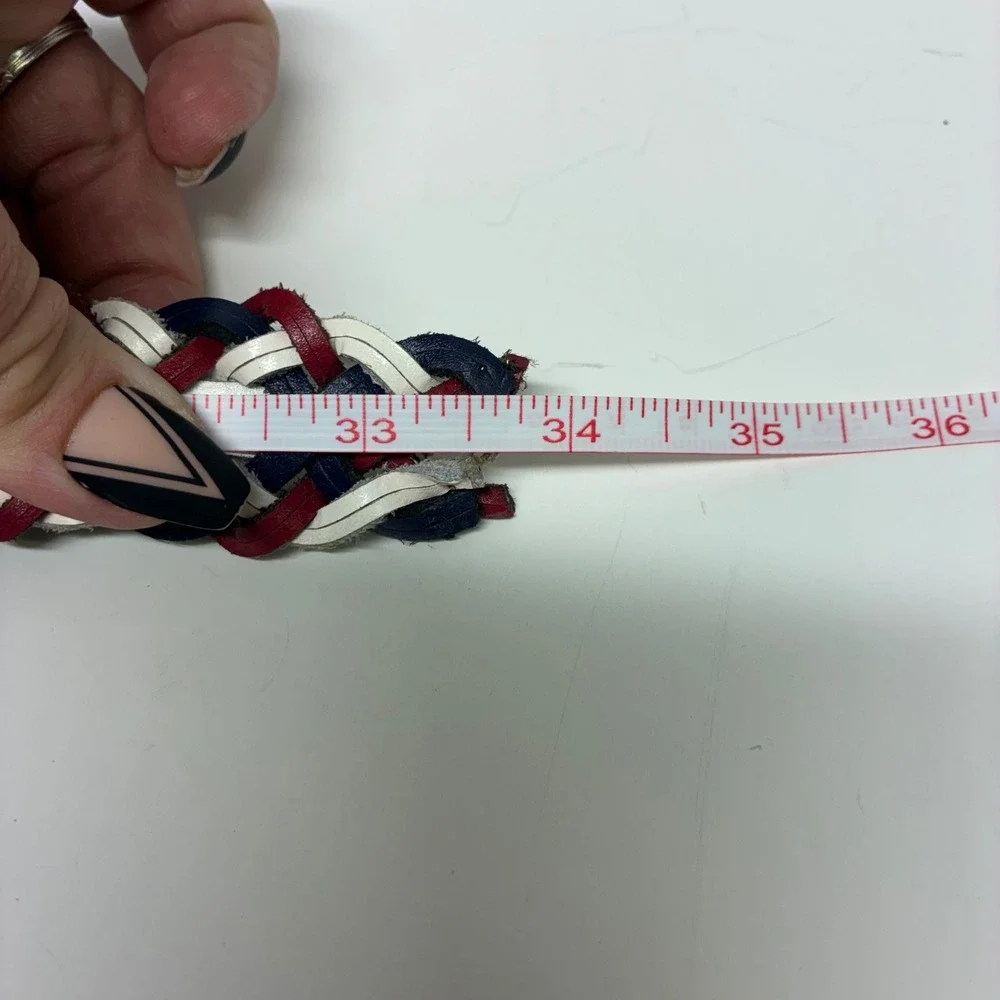 Vtg Capezio Braided Woven Leather Belt Multicolor Red White Blue Small Argentina